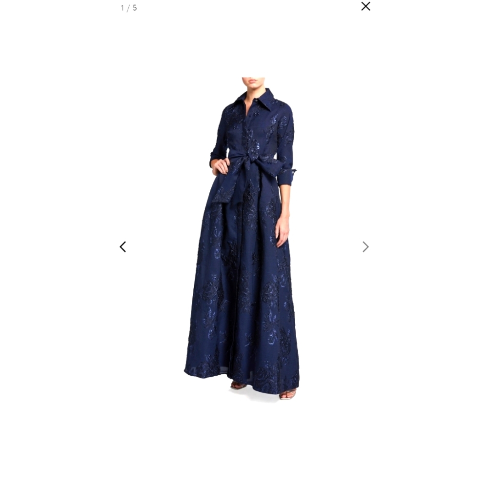 Teri JonBelted Jacquard Shirtdress Gown